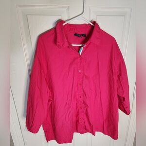 Mountain Lake Womens Button Up Pink 3X Long Sleeved Blouse